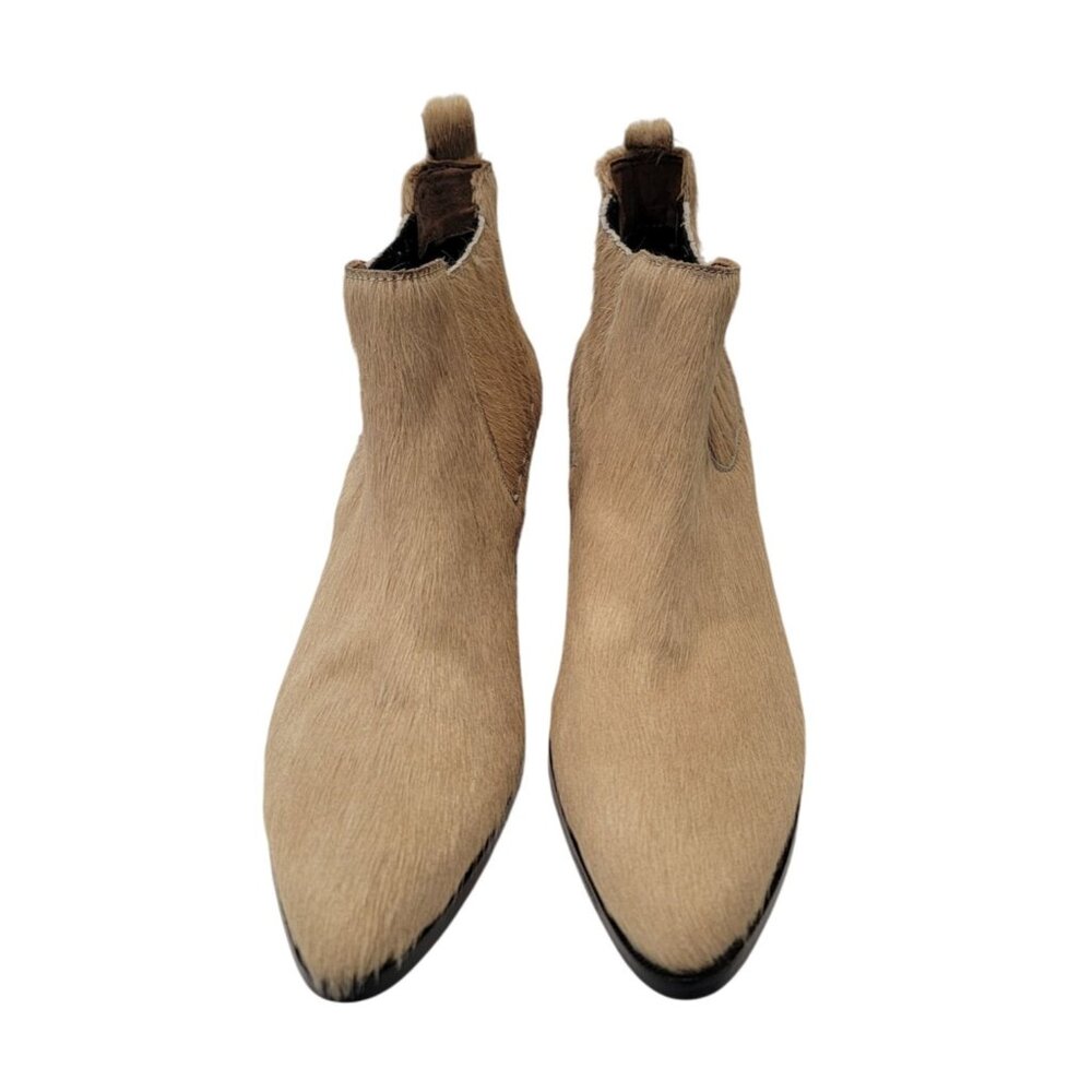 MODERN VICE Beige Calf Hair Ankle Boots With Low Block Heel Women's Sz 38.5 - Picture 2 of 9